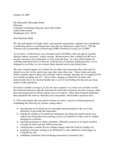 Support Letter Dodd Overdraft Bill S 1799