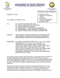 REASON FOR THIS TRANSMITTAL  September 11, 2012 ALL COUNTY LETTER NO[removed]