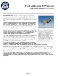 F-35 Lightning II Program Public Affairs Release – [removed]U . S . N A V Y