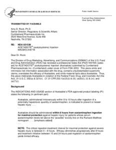Cumberland Pharmaceuticals NDA[removed]Acetadote Letter