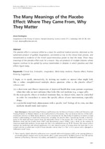 BioSocieties (2006), 1, 181–193 ª London School of Economics and Political Science doi:[removed]S1745855206050216 The Many Meanings of the Placebo Effect: Where They Came From, Why They Matter