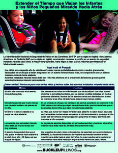 Extender el Tiempo que Viajan los Infantes y los Niños Pequeños Mirando Hacia Atrás La Administración Nacional de Seguridad de Tráfico en las Carreteras, (NHTSA por su siglas en inglés) y la Academia Americana de P