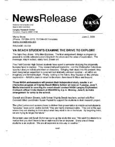 v  NewsRelease National Aeronautics and Space Administration Langley Research Center