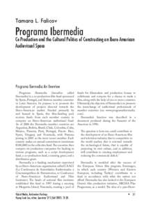 Tamara L. Falicov  Programa Ibermedia Co-Production and the Cultural Politics of Constructing an Ibero-American Audiovisual Space