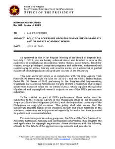 Republic of the Philippines  POLYTECHNIC UNIVERSITY OF THE PHILIPPINES OFFICE OF THE PRESIDENT