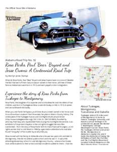 The Oﬃcial Travel Site of Alabama  Alabama Road Trip No. 32 Rosa Parks, Paul “Bear” Bryant and Jesse Owens: A Centennial Road Trip