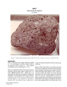 10017 Ilmenite Basalt (high K) 973 grams Figure 1: Close-up photo of dusted surface of 10017,81 N1 face. Sample is 4 cm across. NASA #.