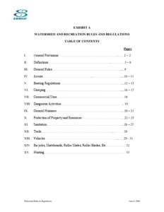 EXHIBIT A WATERSHED AND RECREATION RULES AND REGULATIONS TABLE OF CONTENTS Pages I.