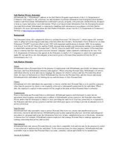 Safe Harbor Privacy Statement Hillenbrand, Inc. (