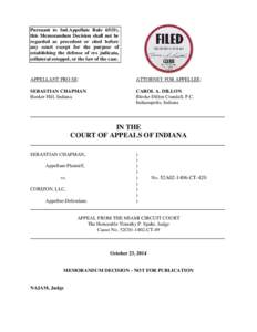 Pursuant to Ind.Appellate Rule 65(D), this Memorandum Decision shall not be regarded as precedent or cited before any court except for the purpose of establishing the defense of res judicata, collateral estoppel, or the 