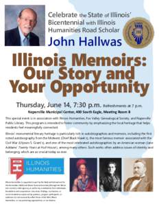Celebrate the State of Illinois’ Bicentennial with Illinois Humanities Road Scholar John Hallwas