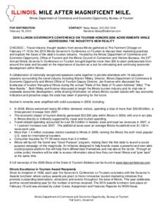 Illinois Excellence in Tourism Awards/Page 1 Illinois Department of Commerce and Economic Opportunity, Bureau of Tourism FOR DISTRIBUTION February 19, 2010  CONTACT: Nissy Atassi, [removed]