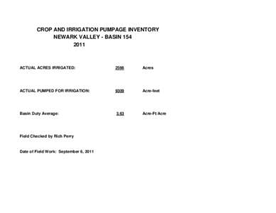 CROP AND IRRIGATION PUMPAGE INVENTORY NEWARK VALLEY - BASINACTUAL ACRES IRRIGATED: