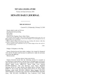 NEVADA LEGISLATURE Twenty-sixth Special Session, 2010 SENATE DAILY JOURNAL  THE SECOND DAY