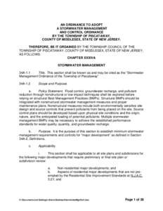 AN ORDINANCE TO ADOPT A STORMWATER MANAGEMENT AND CONTROL ORDINANCE BY THE TOWNSHIP OF PISCATAWAY, COUNTY OF MIDDLESEX, STATE OF NEW JERSEY. THEREFORE, BE IT ORDAINED BY THE TOWNSHIP COUNCIL OF THE
