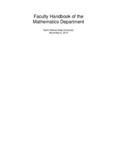 Faculty Handbook of the Mathematics Department North Dakota State University