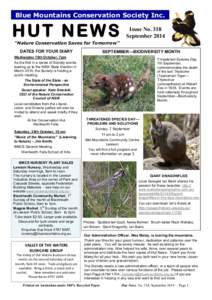 Blue Mountains Conservation Society Inc.  HUT NEWS Issue No. 318 September 2014