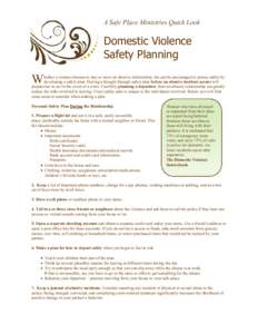 A Safe Place Ministries Quick Look  Domestic Violence Safety Planning  W