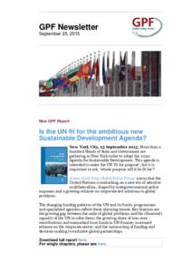 GPF Newsletter September 25, 2015 New GPF Report  Is the UN fit for the ambitious new
