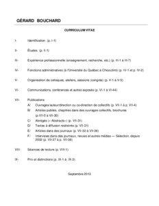 GÉRARD BOUCHARD CURRICULUM VITAE I-