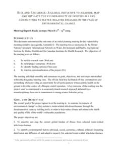 R IS K AND  R ESILIENCE :   A  GLOBAL INITIATIVE TO MEASURE ,  M AP      AND MITIGATE THE VULNERABILITY OF INDIVIDUALS AND  COMMUNITIES TO WATER ‐ RELATED DISEASES IN THE FACE OF 