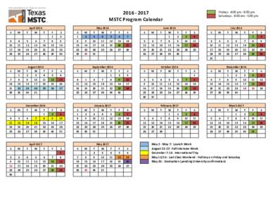 MSTC Program Calendar April 2016 W T