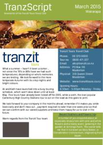 TranzScript  March 2015 Wairarapa  Newsletter of the Tranzit Tours Travel Club