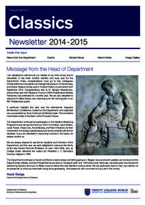 Department of  Classics NewsletterInside this Issue News from the Department