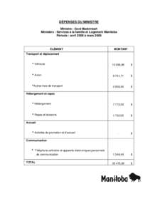 DÉPENSES DU MINISTRE Ministre : Gord Mackintosh Ministère : Services à la famille et Logement Manitoba Période : avril 2008 à mars 2009  ÉLÉMENT