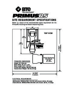 SITE REQUIREM E N T S P E C I F I C AT I O N S Below is a layout of the recommended space requirement for the PrimusRS including the Patient Positioning Chair. 28