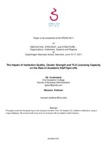 Paper to be presented at the DRUID 2011 on INNOVATION, STRATEGY, and STRUCTURE Organizations, Institutions, Systems and Regions at Copenhagen Business School, Denmark, June 15-17, 2011