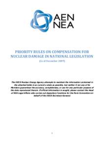 Priority Rules on Compensation for Nuclear Damage in National Legislation (As of December 2009)