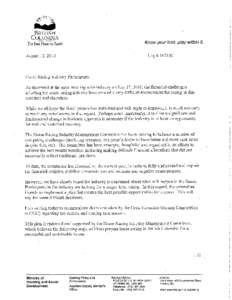 Letter - August 13, Follow-up to the July 27, 2010 open meeting including changes to race dates for the remainder of 2010