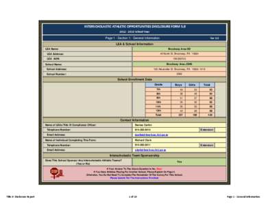  INTERSCHOLASTIC ATHLETIC OPPORTUNITIES DISCLOSURE FORM [removed] ‐ 2013 School Year Page 1 - Section 1: General Information Ver 5.0