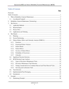 Quanterion RELease Series: Reliability-Centered Maintenance (RCM)  Table of Contents Page  Foreword