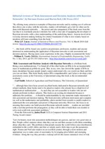 Editorial reviews of “Risk Assessment and Decision Analysis with Bayesian Networks”, by Norman Fenton and Martin Neil, CRC Press 2012 