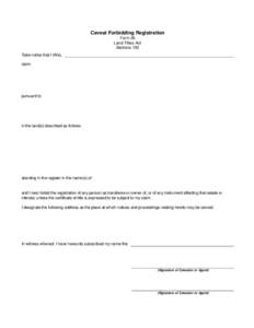 CAV-1  Caveat Forbidding Registration Form 26 Land Titles Act Sections 130