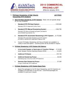 2015 COMMERCIAL PRICING LIST (Effective January, Fill-Head, Dewatering, & High Velocity Vacuuming (HVV) Systems