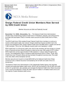 Ensign Federal Credit Union Members Now Served by EDS Credit Union