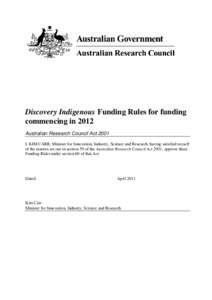 Discovery Indigenous Funding Rules for funding commencing in 2012