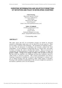 Westrup and Al-Jaghoub  Expertise Determinism and Selective Forgetting: ICT Initiatives and Policy in Developing Countries EXPERTISE DETERMINATION AND SELECTIVE FORGETTING: ICT INITIATIVES AND POLICY IN DEVELOPING COUNTR