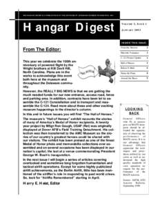 THE HANGAR DIGEST IS A PUBLICATION OF THE AIR MOBILITY COMMAND MUSEUM FOUNDATION, INC.  Hangar Digest V OLUME 3 , I SSUE 1 J ANUARY 2 003
