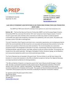 FOR IMMEDIATE RELEASE September 18, 2015 CONTACT: Dea Brickner-Wood, Great Bay Coordinator, GBRPP