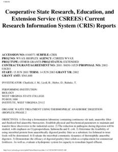 CSREES  Cooperative State Research, Education, and Extension Service (CSREES) Current Research Information System (CRIS) Reports