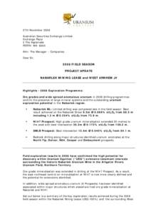 27th November 2008 Australian Securities Exchange Limited Exchange Plaza 2 The Esplanade PERTH WA 6000 Attn: The Manager – Companies