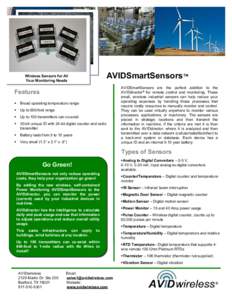 AVIDSmartSensors™  Wireless Sensors for All Your Monitoring Needs  Features