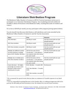 Literature Distribution Program The Blackstone Valley Chamber of Commerce (BVCC) Tourism Association invites you to participate in our Literature Distribution Program. Your marketing material is delivered monthly to almo