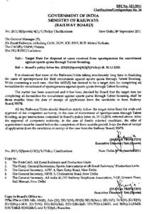 RUE No. l!ll/2011 Clarification/Corrigendum No. 14 GOVERNMENT OF INDIA MINISTRY OF RAILWAYS
