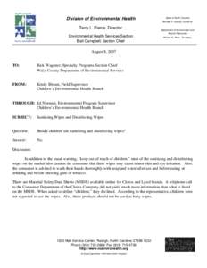 Division of Environmental Health  State of North Carolina Michael F. Easley, Governor  Terry L. Pierce, Director