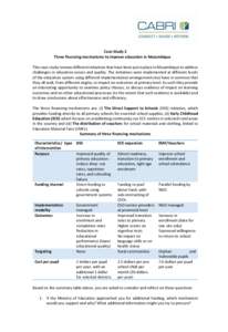 Case-Study 2 Three financing mechanisms to improve education in Mozambique This case-study reviews different initiatives that have been put in place in Mozambique to address challenges in education access and quality. Th